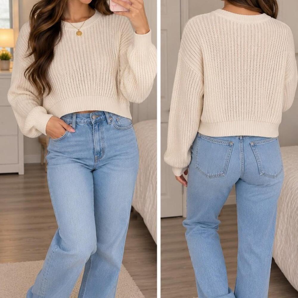 Urban outfitters cream ribbed knit sweater